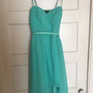 Teal Polka Dot High Low Dress with Belt